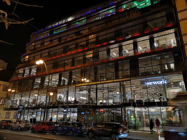 Drn is a polyfunctional corner building at Narodni and Mikulandska Street in central Prague, Czech Republic. December 10, 2021