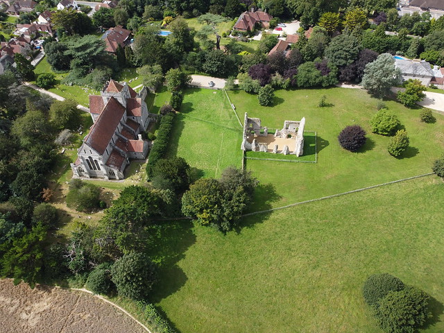 Aerial photograph of Boxgrove Priory in Chichester West Sussex taken by Drone.