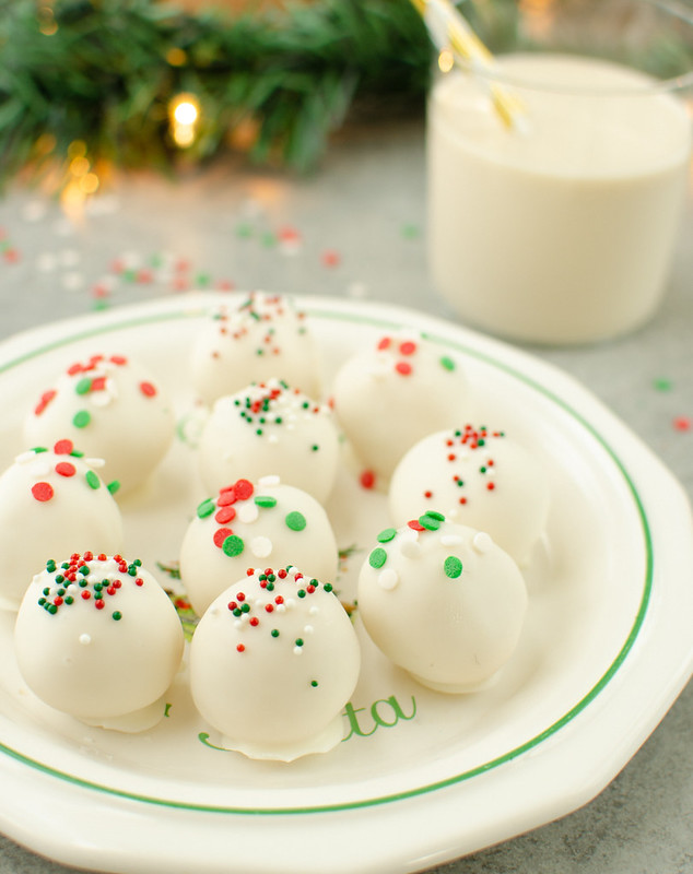 Sugar Cookie Truffles with Christmas sprinkles on top