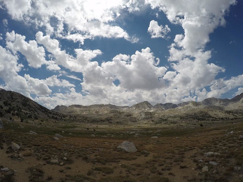 GoPro photo looking south across Humphries Basin and Upper Golden Trout Lake, from the Piute Pass Trail