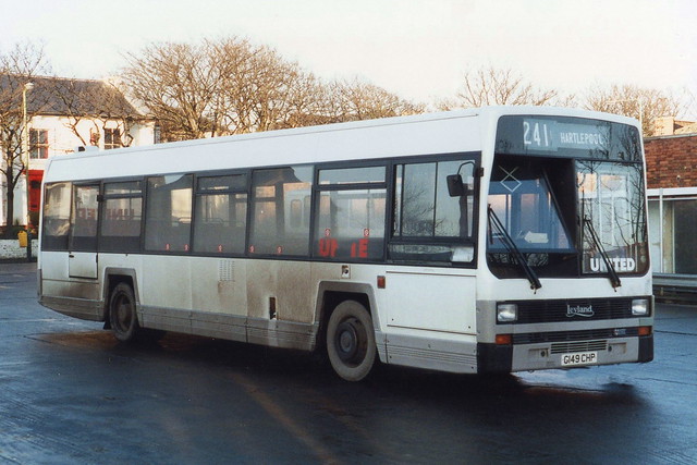 United G149CHP is seen in Hartlepool in January 1991. This Leyland Lynx demonstrator was on loan at the time.