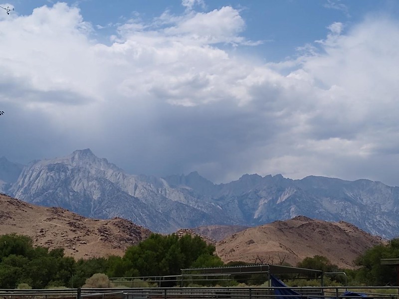 It sprinkled on me up at the Portal, and when I got back to Lone Pine I could see the thunderheads over Mount Whitney