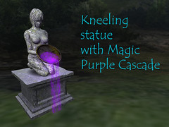 Kneeling statue with animated Purple Cascade
