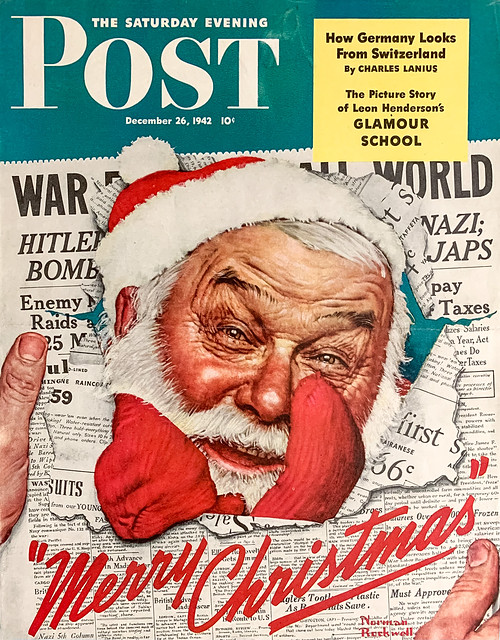“Santa’s in the News” by Norman Rockwell on the cover of “The Saturday Evening Post,” December 26, 1942.