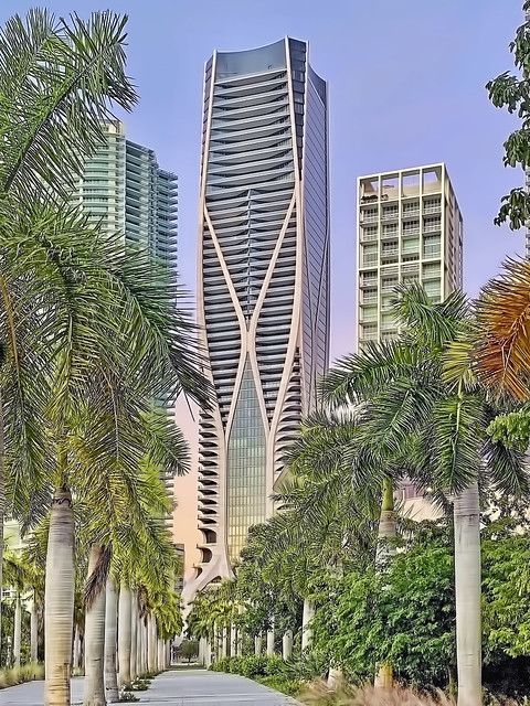 One Thousand Museum, (center building) 1000 Biscayne Boulevard, Miami, Florida, USA / Built: 2019 / Architects: Zaha Hadid Architects; ODP Architects & Interior Design / Floors: 62 / Height: 709 feet / Structural Engineer: DeSimone Consulting Engineers