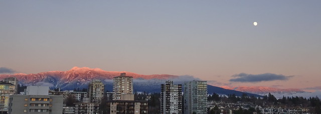 Rising moon and rose-tinted snowy mountains  (+1)