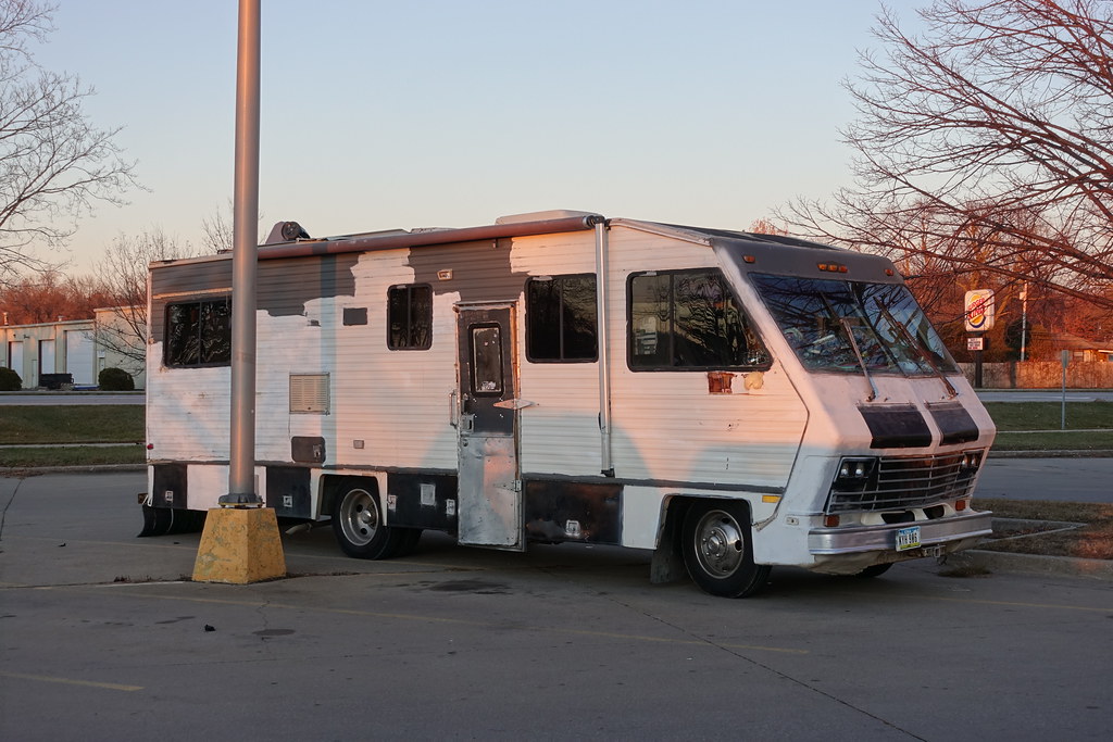 Old RV in Parking Lot, IA City 12-11-21 01
