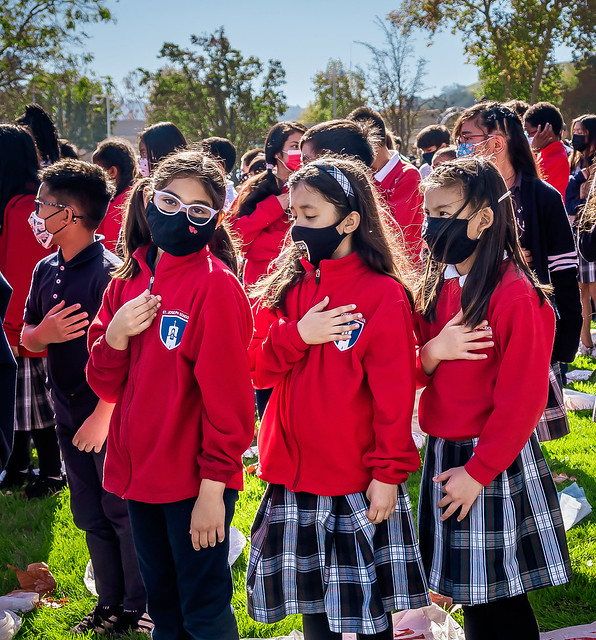 Masked Children At Veterans' Day Ceremony 2021