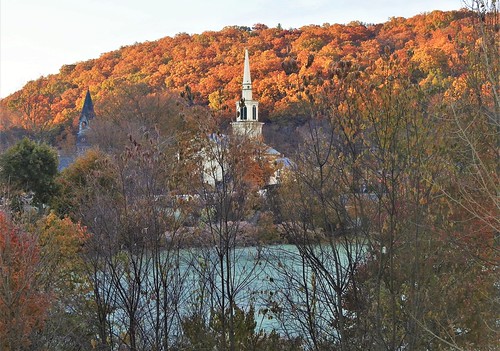 First frost... by Jane Lazarz Nature Photography, Sunrise over Monson hills, overlooking Veteran's Field.  Congregational Church tower in bkg.
janelaz