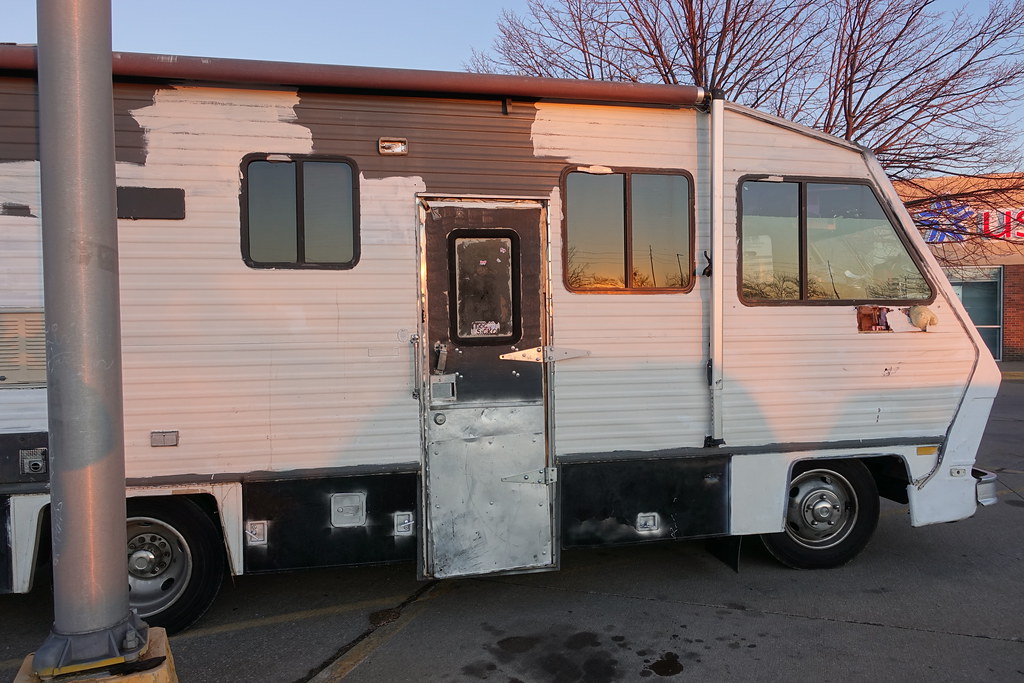 Old RV in Parking Lot, IA City 12-11-21 03