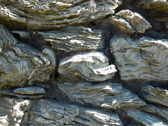 Layered rocks in an Anglesey 'castle' in Wales