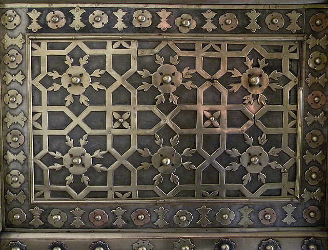 Detail of the worked silver door in the Palace of the Winds in Jaipur, India