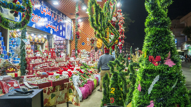 Christmas decorations for sale in Cairo's Shubra