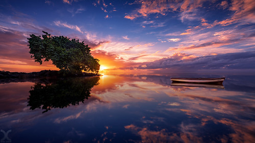 mauritius ilemaurice sunset reflections composite boat sky clouds seascape landscape