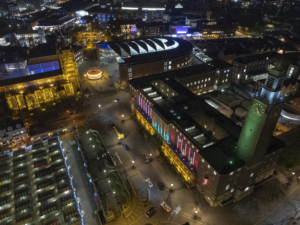 Norwich night-time aerial image