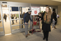 State Rep. Kathleen McCarty once again joined the Salvation Army to ring a bell and raise money for families in need this holiday season.  She joined Captain Brandon Gonzalez-Cottrell, of the Salvation Army New London Corps, outside Walmart in Waterford Tuesday night.
