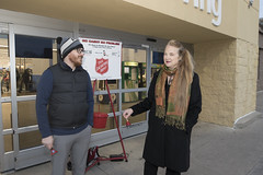 State Rep. Kathleen McCarty once again joined the Salvation Army to ring a bell and raise money for families in need this holiday season.  She joined Captain Brandon Gonzalez-Cottrell, of the Salvation Army New London Corps, outside Walmart in Waterford Tuesday night.