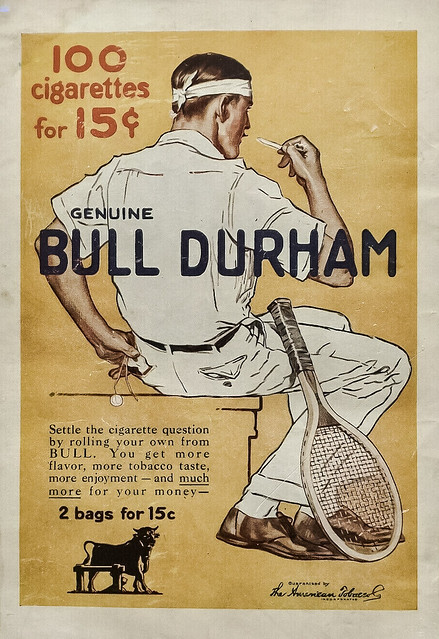 Magazine ad for Bull Durham Smoking Tobacco on the back cover of “Action Stories” (June 1924).