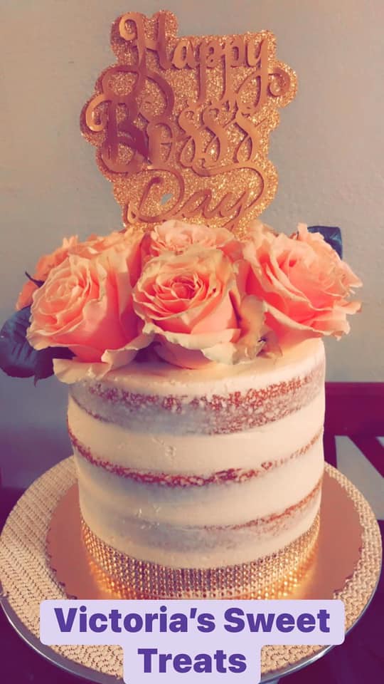 Blush Pink & Gold Naked Cake by Victoria's Sweet Treats