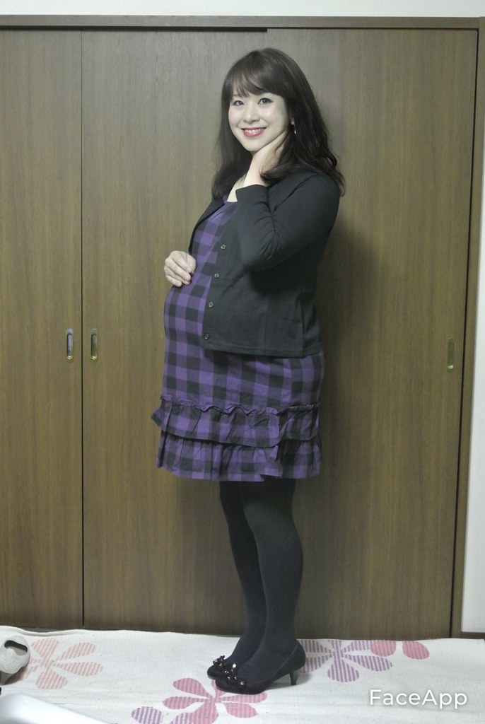 purple check onepiece and cardigan #5
