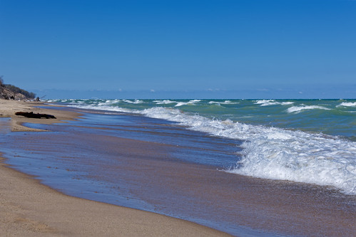 Rushing Waves Coming in Along the Shores of Lake Michigan in Indiana Dunes National Park by thor_mark , A setting looking to the west while taking in views and walking along the shoreline of Lake Michigan