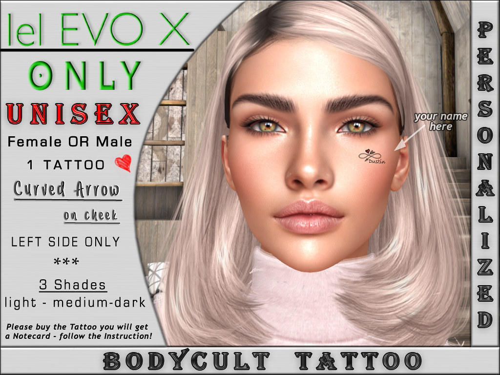 BodyCult Custom Tattoo EvoX FACE UNISEX Curved Arrow Cheek – Name