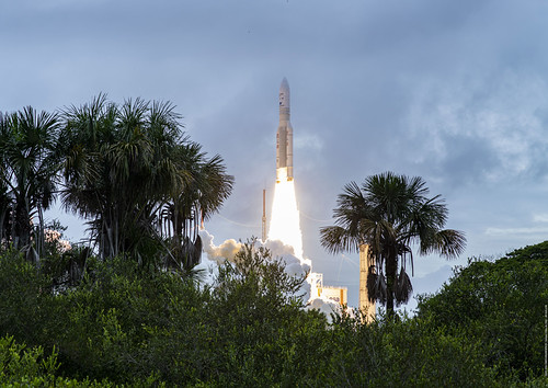 Webb liftoff on Ariane 5 by europeanspaceagency, The James Webb Space Telescope lifted off on an Ariane 5 rocket from Europe’s Spaceport in French Gu
