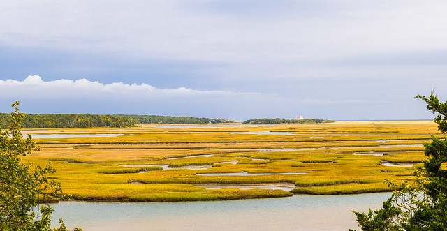 Panorama of Nauset Marsh with the Coast Guard Beach Lighthouse