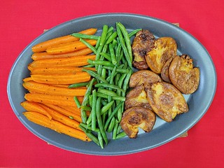Orange Glazed Carrots; Green Bean; Potato Squashers