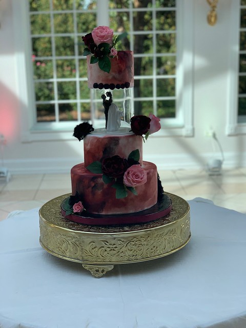 Burgundy Watercolor Fondant with Silk Flowers 400691