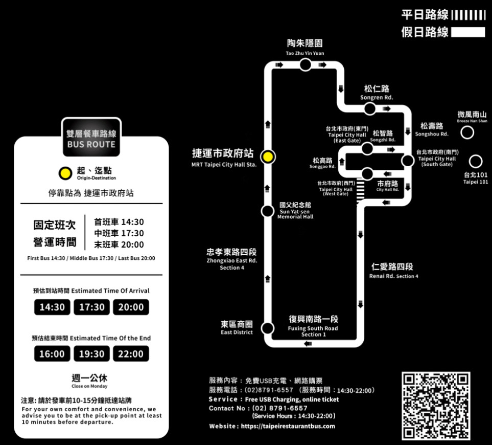 台北市雙層觀光巴士餐車下午茶路線圖