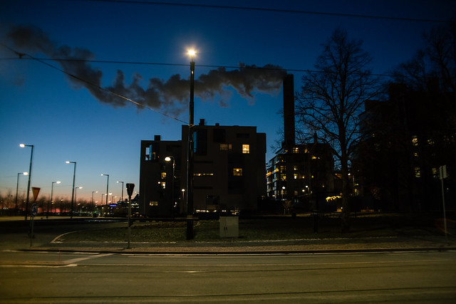 Helsinki factory at dusk