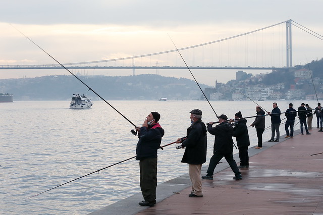 Fishing in the Bosphorus, Emirgan, Istanbul, Turkey / Türkiye