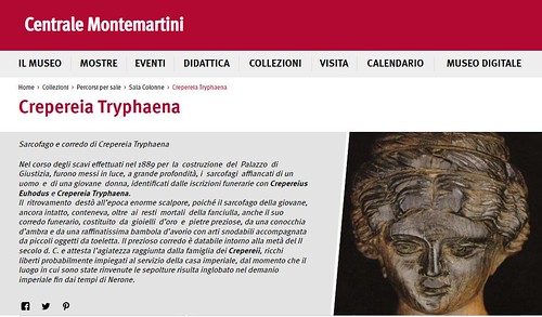 RARA 2021. Crepereia Tryphaena una scoperta ricca di fascino; in: IL GIORNALE D' ITALIA (12/06/1932): 3 & Centrale Montemartini, Roma (12/2021). Anche: Alessandra Segatori / Fb (03/09/2020).