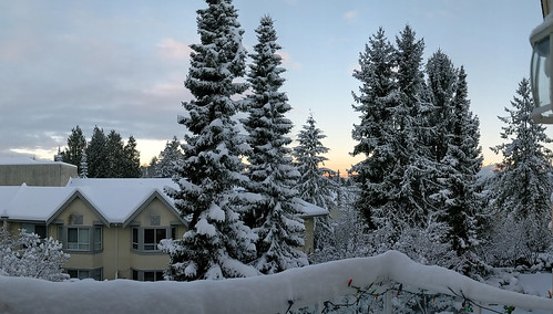 december30 2021 snowfall snow balcony canada panorama gardenvillage burnaby britishcolumbia dawn