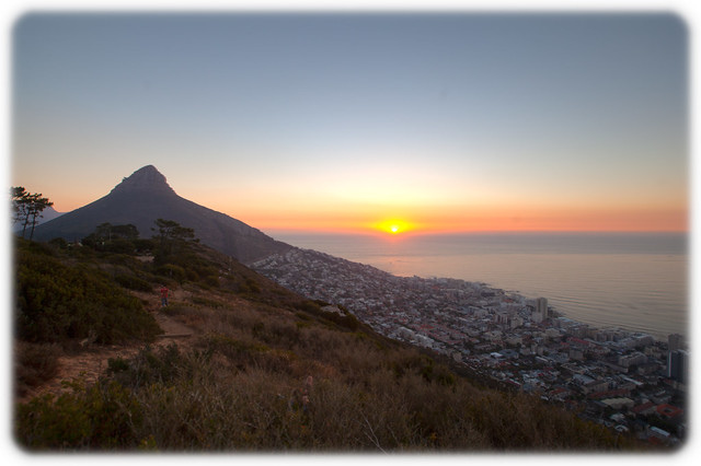 Lion's Head and Table Mountain at Sunset from Signal Hill