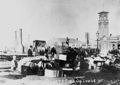 fire building firemen stanthorpe clocktower boxes chimneys crowds firedamage state library queensland writing photo