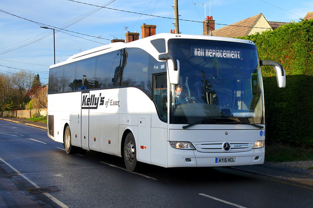 Rail Replacement: Kelly's of Essex Mercedes Benz Tourismo AY15HCL Station Road Wendens Ambo 01/01/22