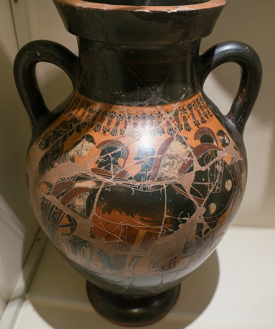 Athenian Black Figure Type B belly amphora with departure of a warrior, 2