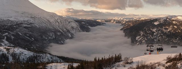 Gausta Skisenter, Norway. Rjukan is completely in the clouds.
