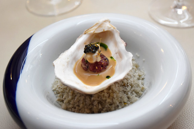 Oyster and steak tartare, Paul Ainsworth at Number 6, Padstow
