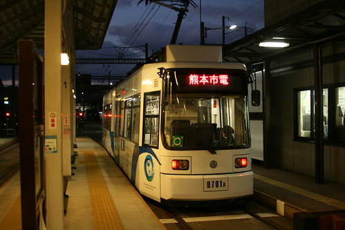 Kumamoto City Transportation Bureau 9700 series in Kami-Kumamoto.Sta, Kumamoto, Kumamoto, Japan /Dec 31, 2021