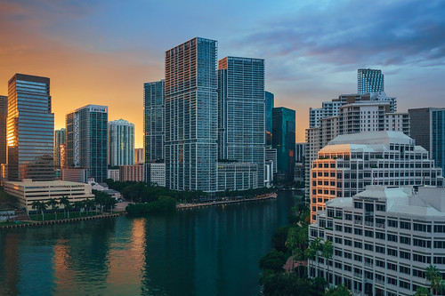 florida cityscape miami sunset view city urban buildings water
