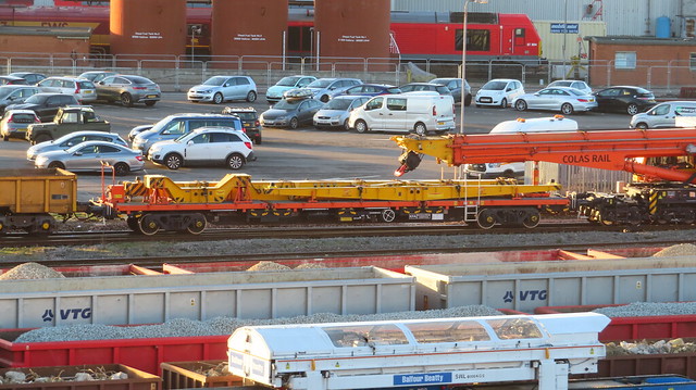 Colas Rail, Trinity Rail KFA 60' Bogue Container Crane Match Flat / Kirow Crane ( Crane Beam Carrier ) Support Wagon, CN 97418