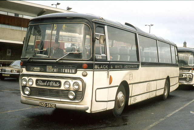 Black & White Motorways . 283 KDD283E . Exeter Coach Station , Devon . Late December-1973 .