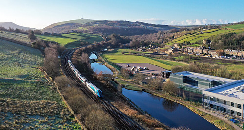 By the canal by delticfan, Running alongside the Huddersfield Narrow Canal, at Diggle, TPE's 802212  is working the  09:54 Live
