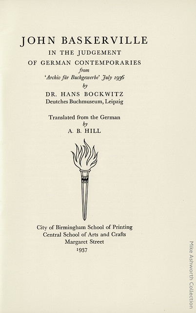 Baskerville in the judgement of German contemporaries : City of Birmingham School of Printing, 1937