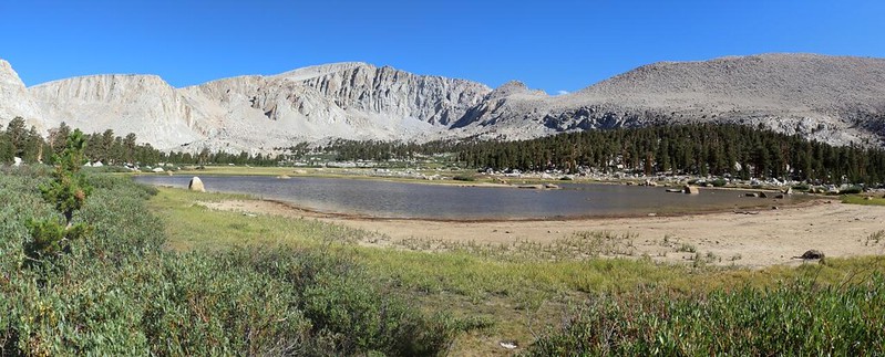 Wide angle panorama of the unnamed lake east of Cottonwood Lake Number Three from the Cottonwood Lakes Trail