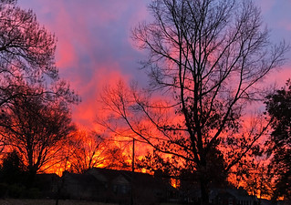 Fiery red sunrise on a winter day