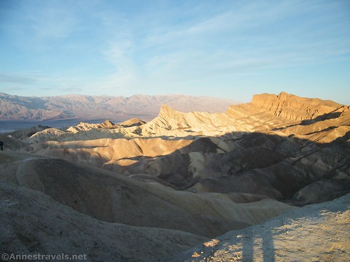 Sunrise views from Zabriskie Point - the point in the center is Manly Beacon and the darker hill to the right is the cliffs near the Red Cathedral, Death Valley National Park, California